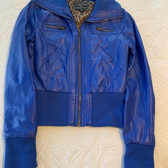 C’ESTTOI Cobalt Blue Faux Leather Jacket - Picture 6 of 8